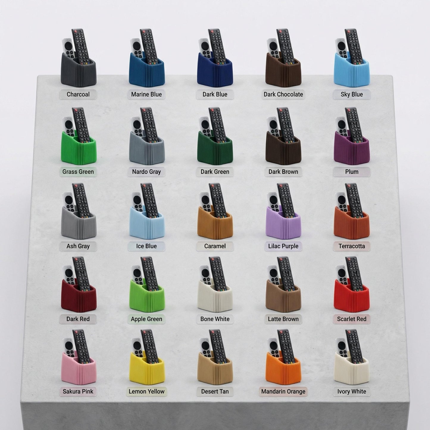 Modern Ribbed Remote Holder | Minimalist Desktop Organizer with monitor and keyboard underneath