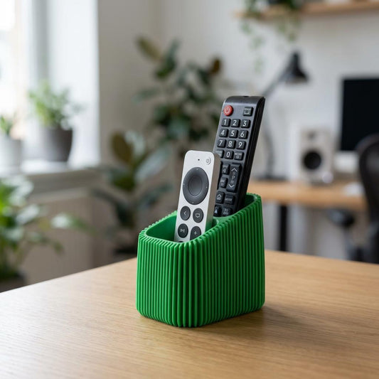 Modern Ribbed Remote Holder | Minimalist Desktop Organizer showing QuickDove dovetail slide mechanism