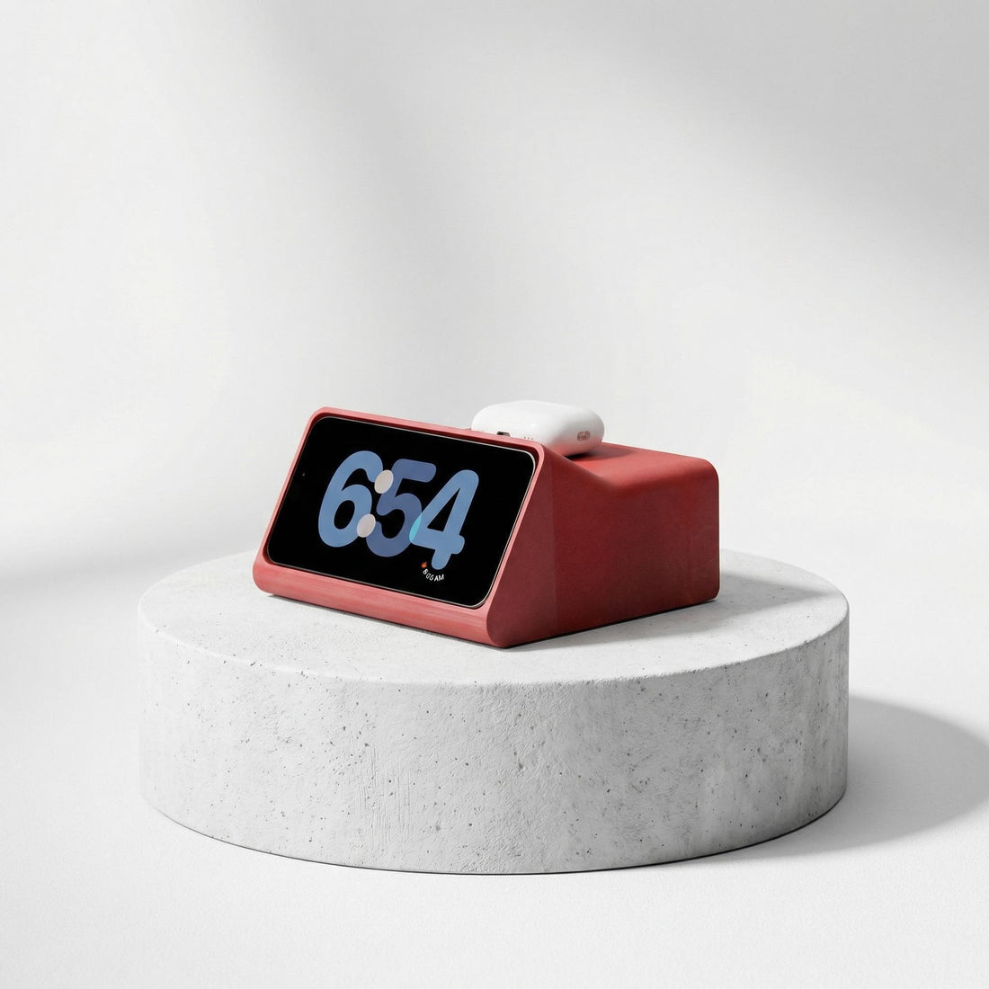 CRT-1 retro iPhone StandBy dock with MagSafe charging in a minimalist desk setup