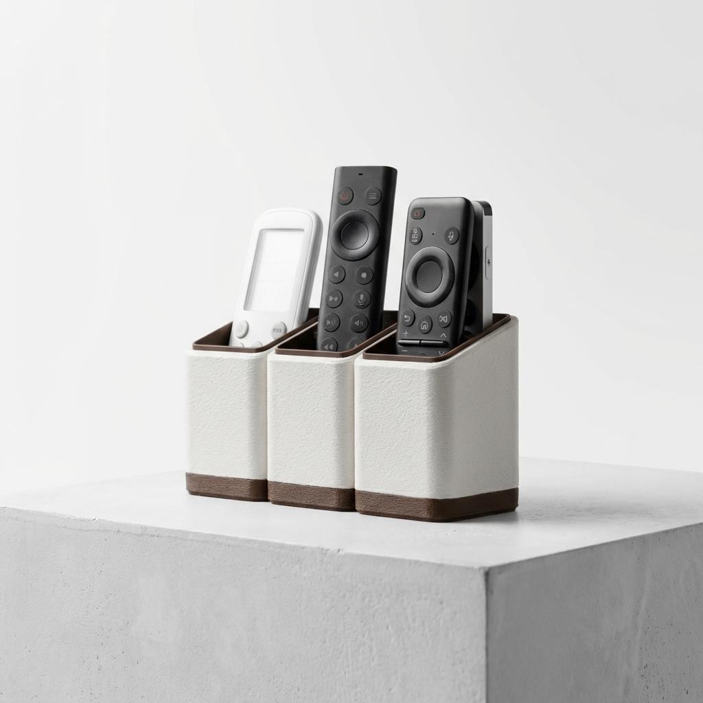 Minimalist Remote Control Holder: Two or Three Slot Organizer showing QuickDove dovetail slide mechanism