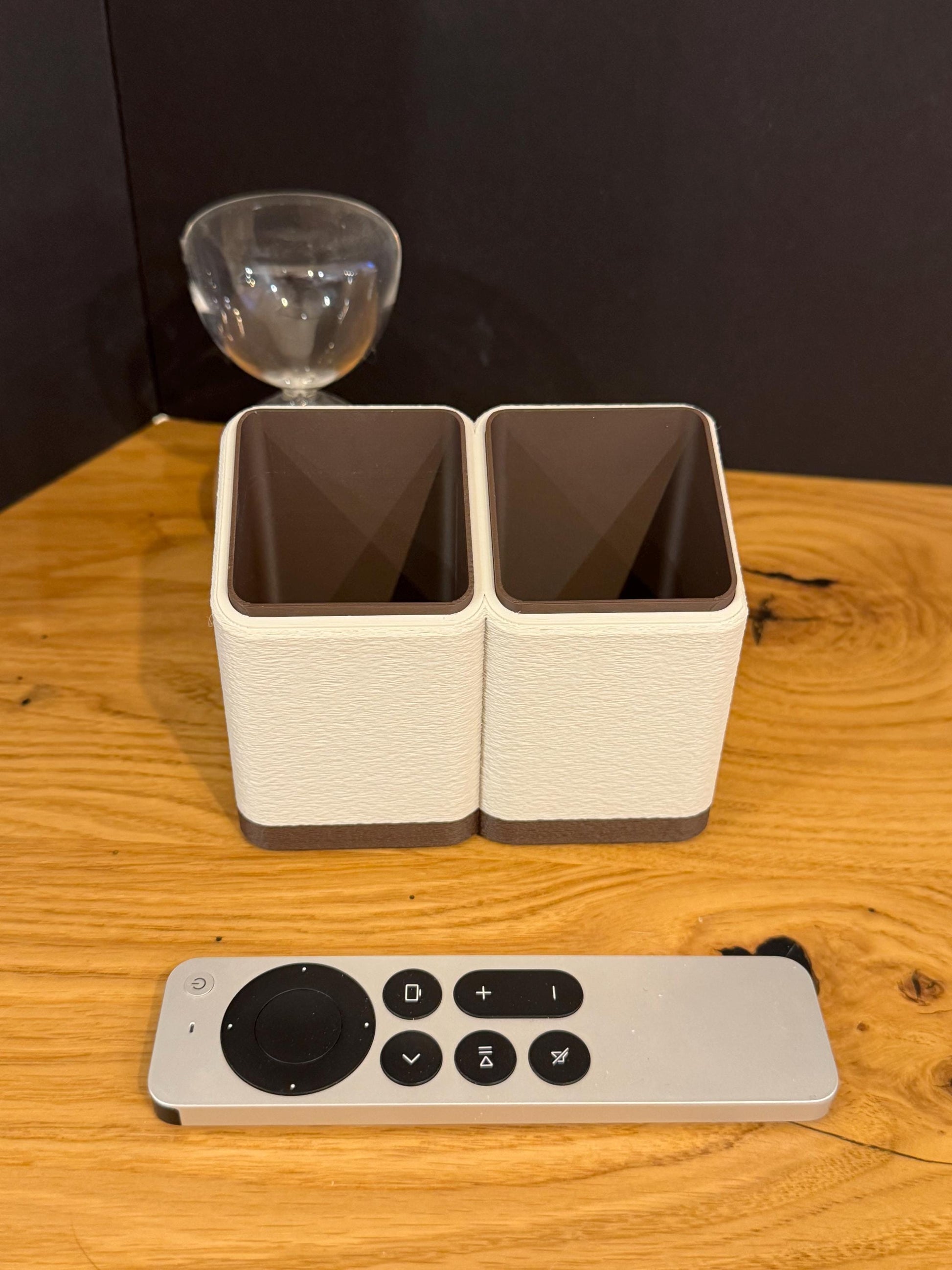 Minimalist Remote Control Holder: Two or Three Slot Organizer in a modern home office environment