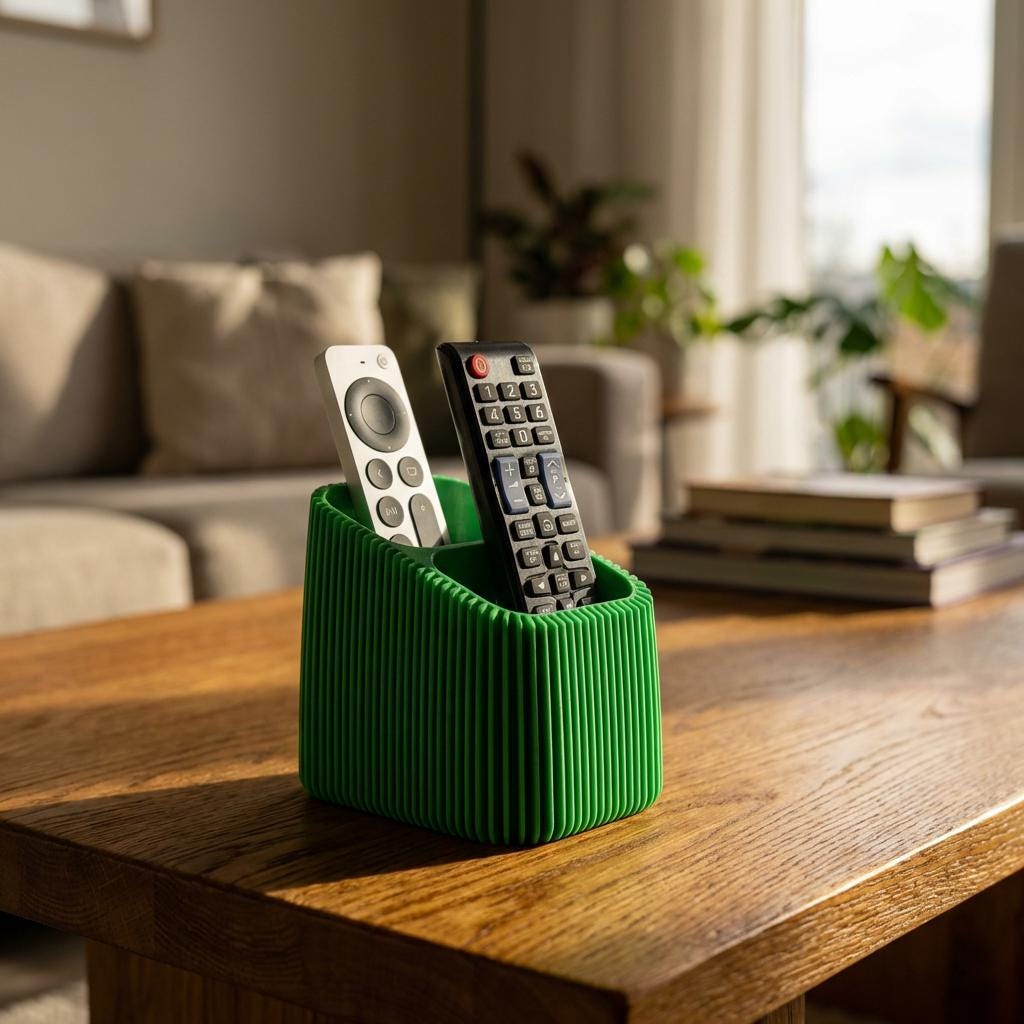 Modern Ribbed Remote Holder | Minimalist Desktop Organizer close-up of 3D-printed leg texture