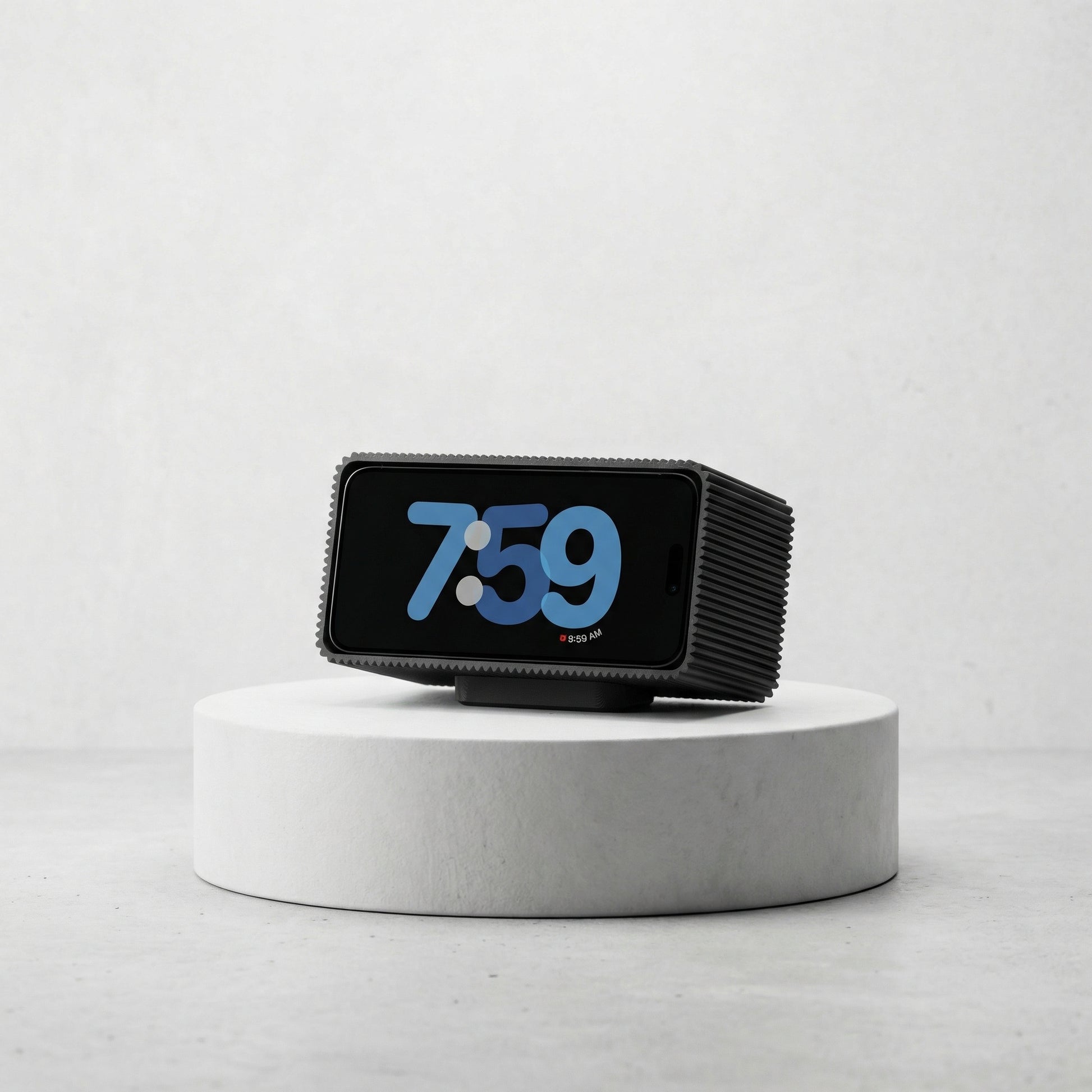 RiDGE 1 iPhone Standby Dock: Carbon Fiber MagSafe Accessory for Desk and Bedside on a minimalist desk setup