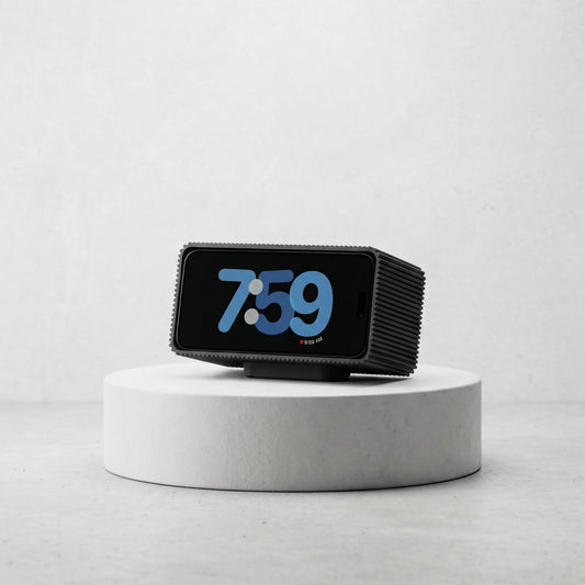 RiDGE 1 iPhone Standby Dock: Carbon Fiber MagSafe Accessory for Desk and Bedside on a minimalist desk setup