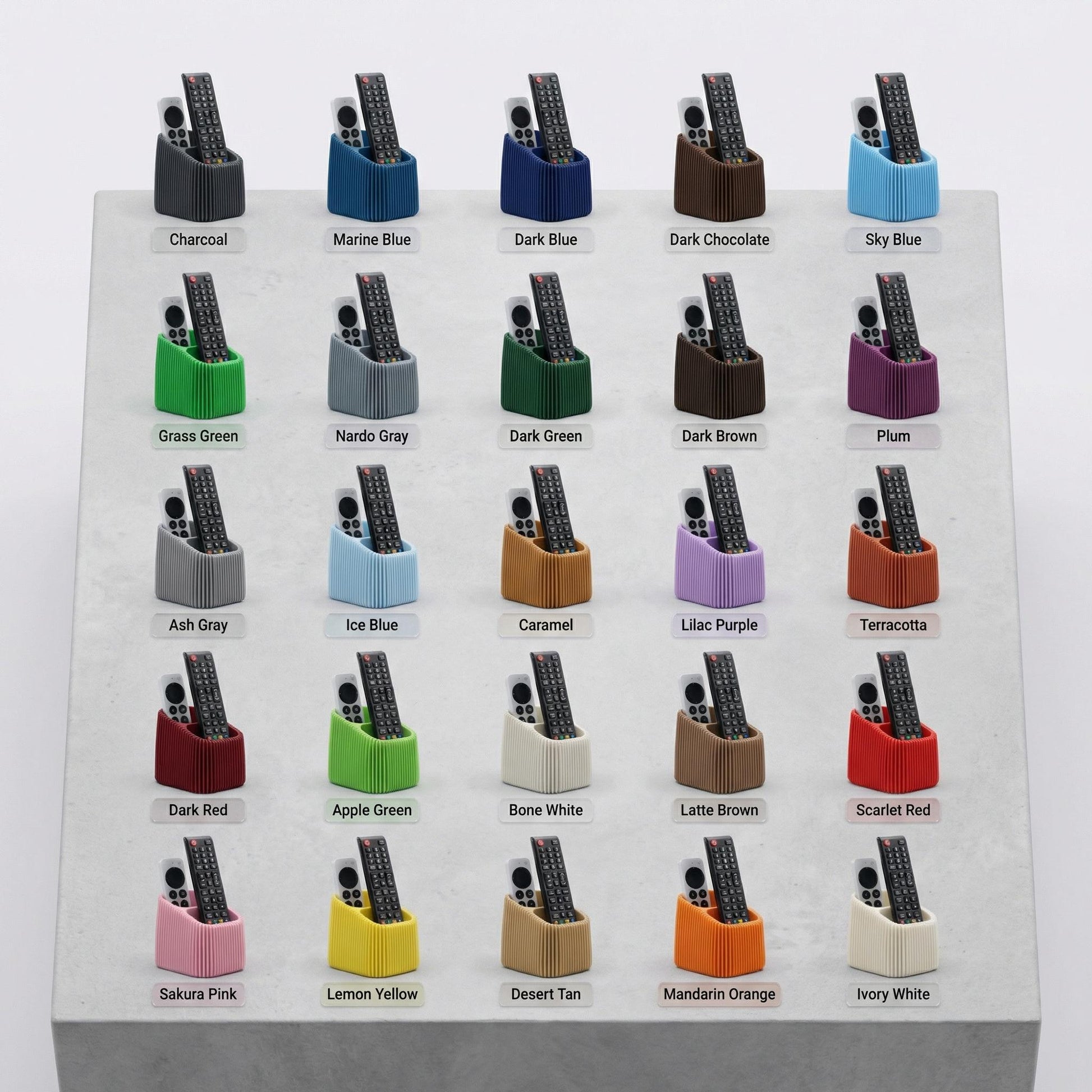 Modern Ribbed Remote Holder | Minimalist Desktop Organizer with monitor and keyboard underneath