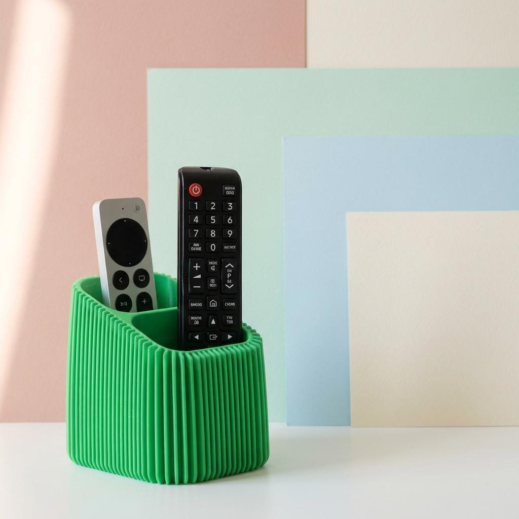 Modern Ribbed Remote Holder | Minimalist Desktop Organizer in a modern home office environment