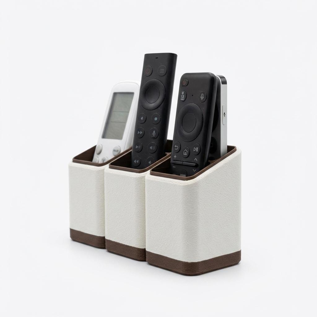 Minimalist Remote Control Holder: Two or Three Slot Organizer front view with solid oak shelf