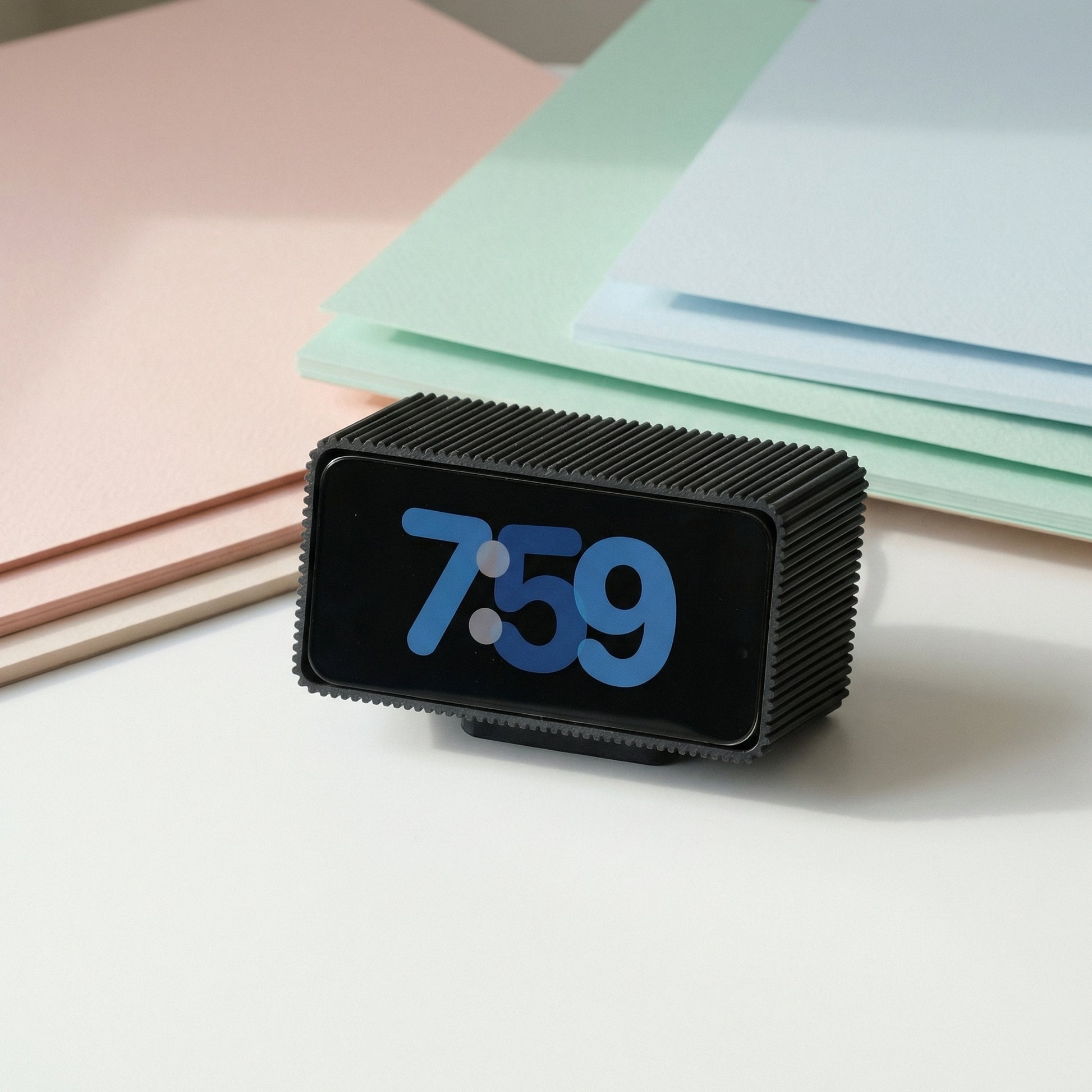 RiDGE 1 iPhone Standby Dock: Carbon Fiber MagSafe Accessory for Desk and Bedside close-up of 3D-printed leg texture