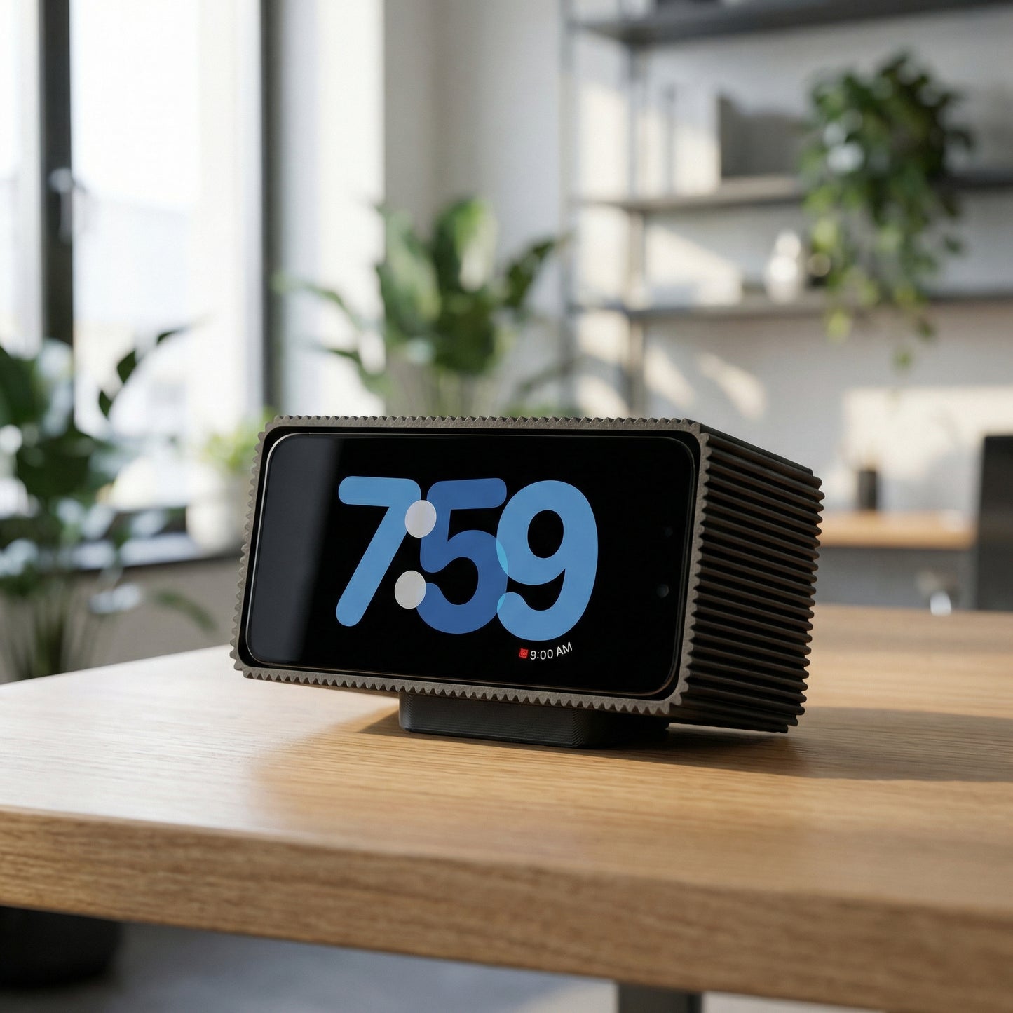 RiDGE 1 iPhone Standby Dock: Carbon Fiber MagSafe Accessory for Desk and Bedside with monitor and keyboard underneath
