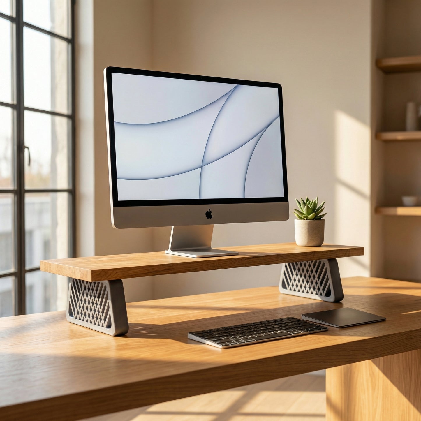 QuickDove Diamond Truss Trapezoid Modular Desk Stand in a modern home office environment