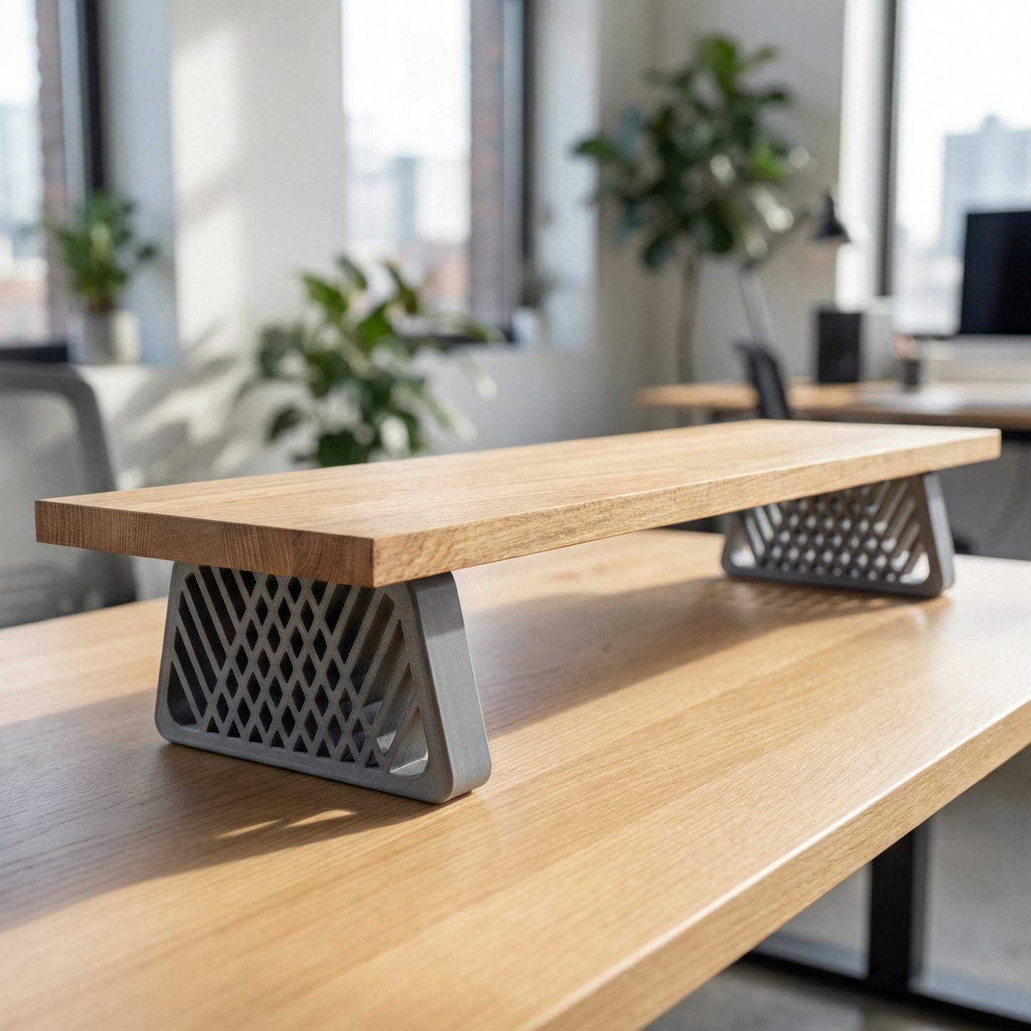 QuickDove Diamond Truss Trapezoid Modular Desk Stand on a minimalist desk setup
