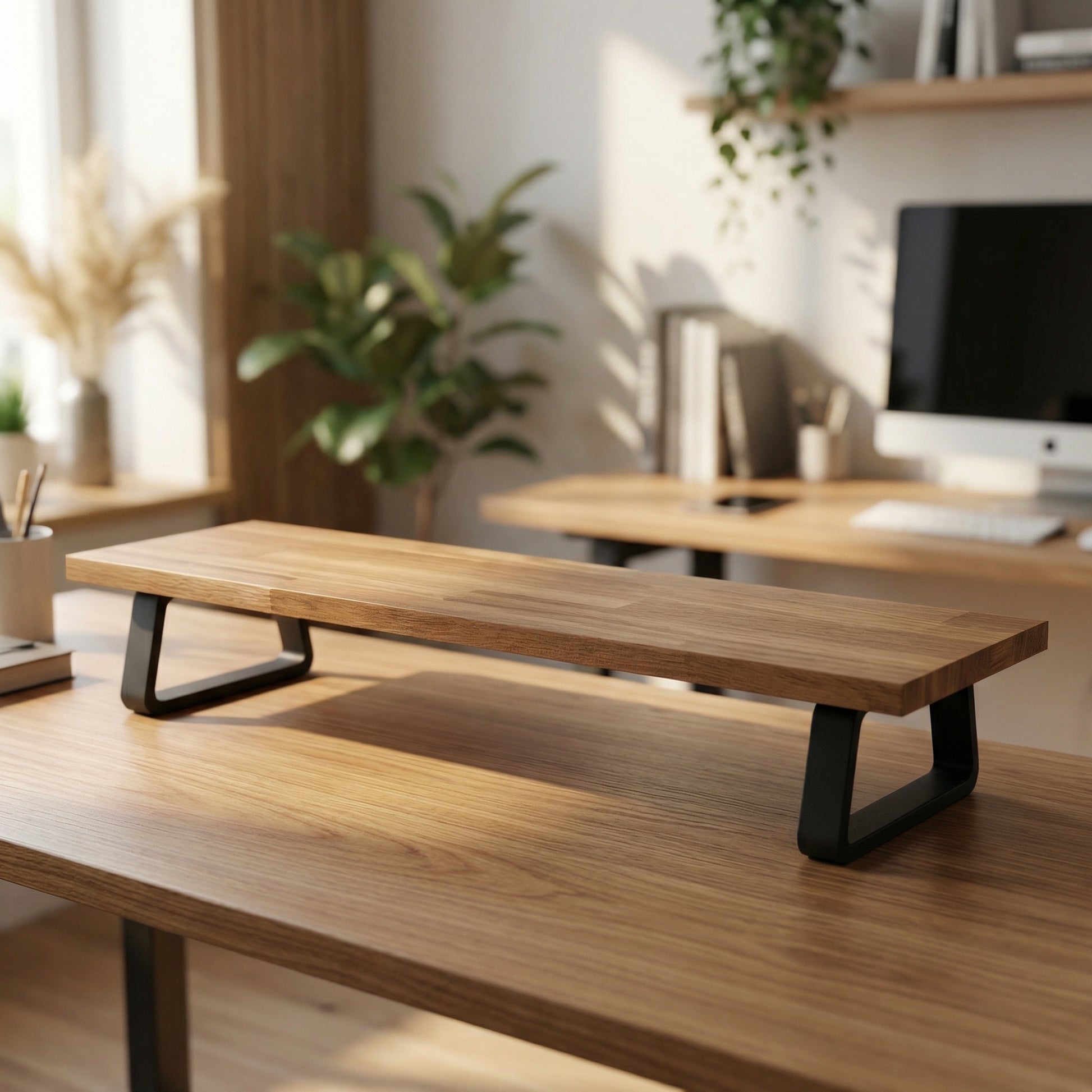QuickDove Essential Trapezoid Modular Desk Stand in a modern home office environment