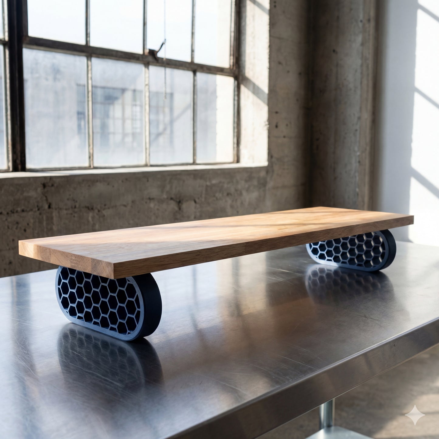 QuickDove Hex Oval Modular Desk Stand showing QuickDove dovetail slide mechanism