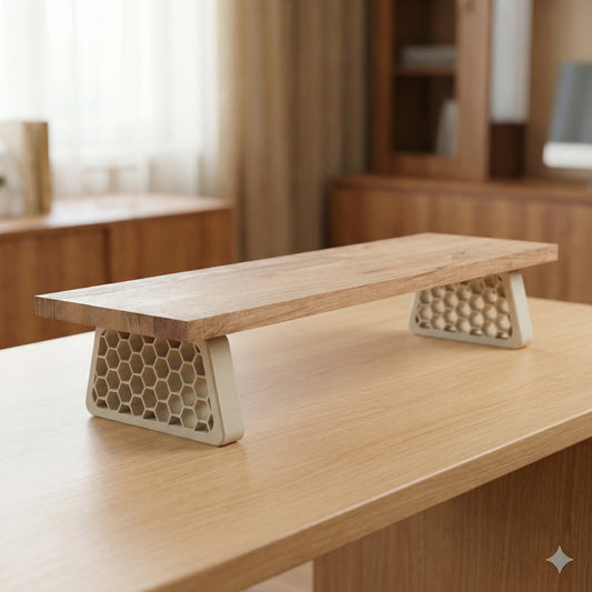 QuickDove Hex Trapezoid Modular Desk Stand on a minimalist desk setup