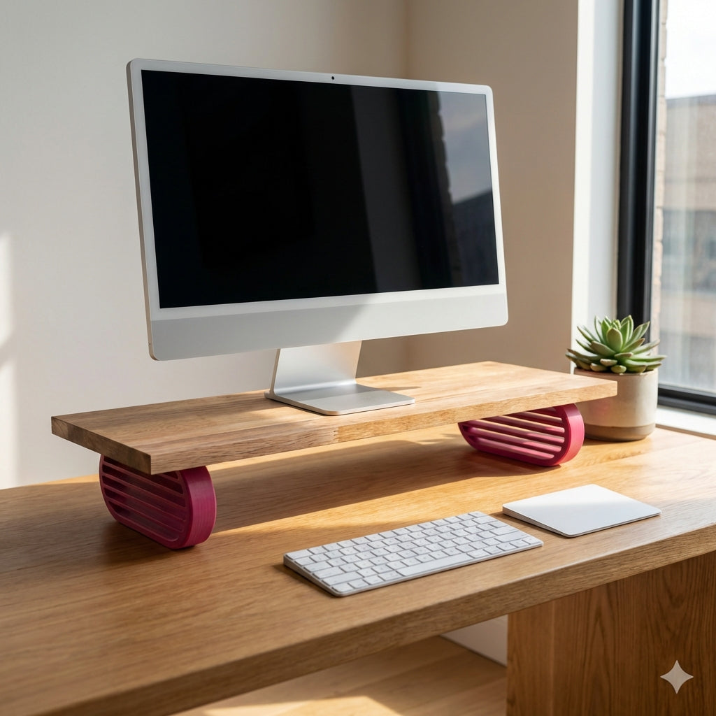 QuickDove Horizon Oval Modular Desk Stand with monitor and keyboard underneath