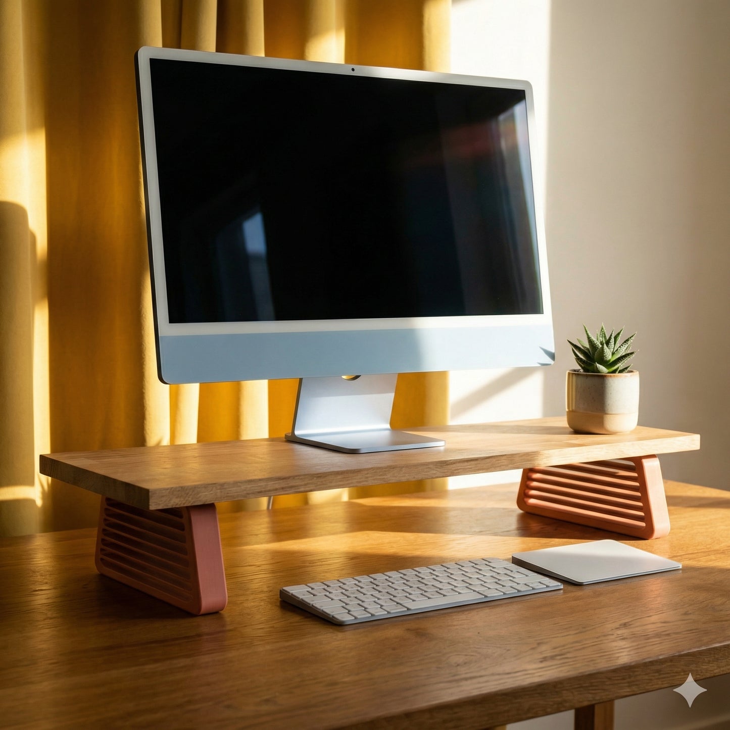QuickDove Horizon Trapezoid Modular Desk Stand in a modern home office environment