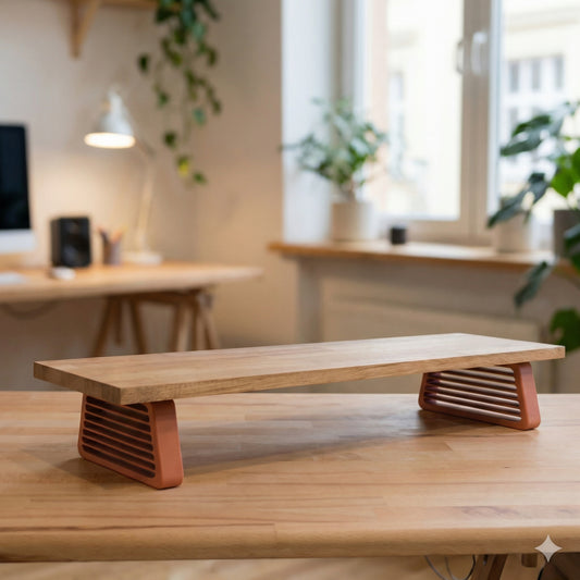 QuickDove Horizon Trapezoid Modular Desk Stand on a minimalist desk setup