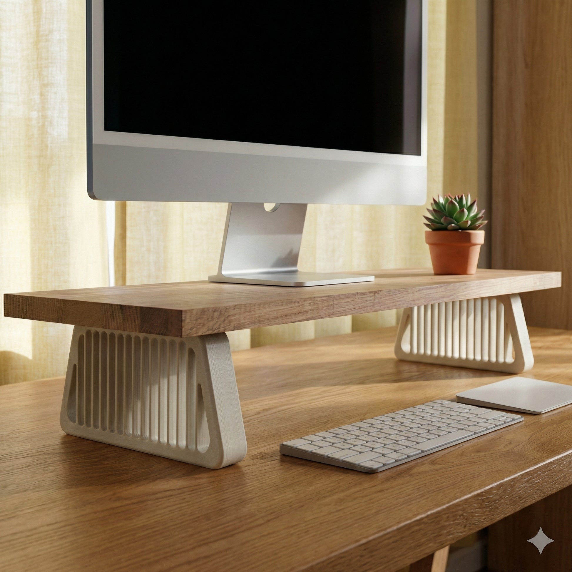 QuickDove Pillar Trapezoid Modular Desk Stand in a modern home office environment