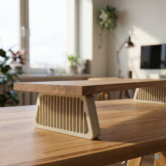 QuickDove Pillar Trapezoid Modular Desk Stand on a minimalist desk setup