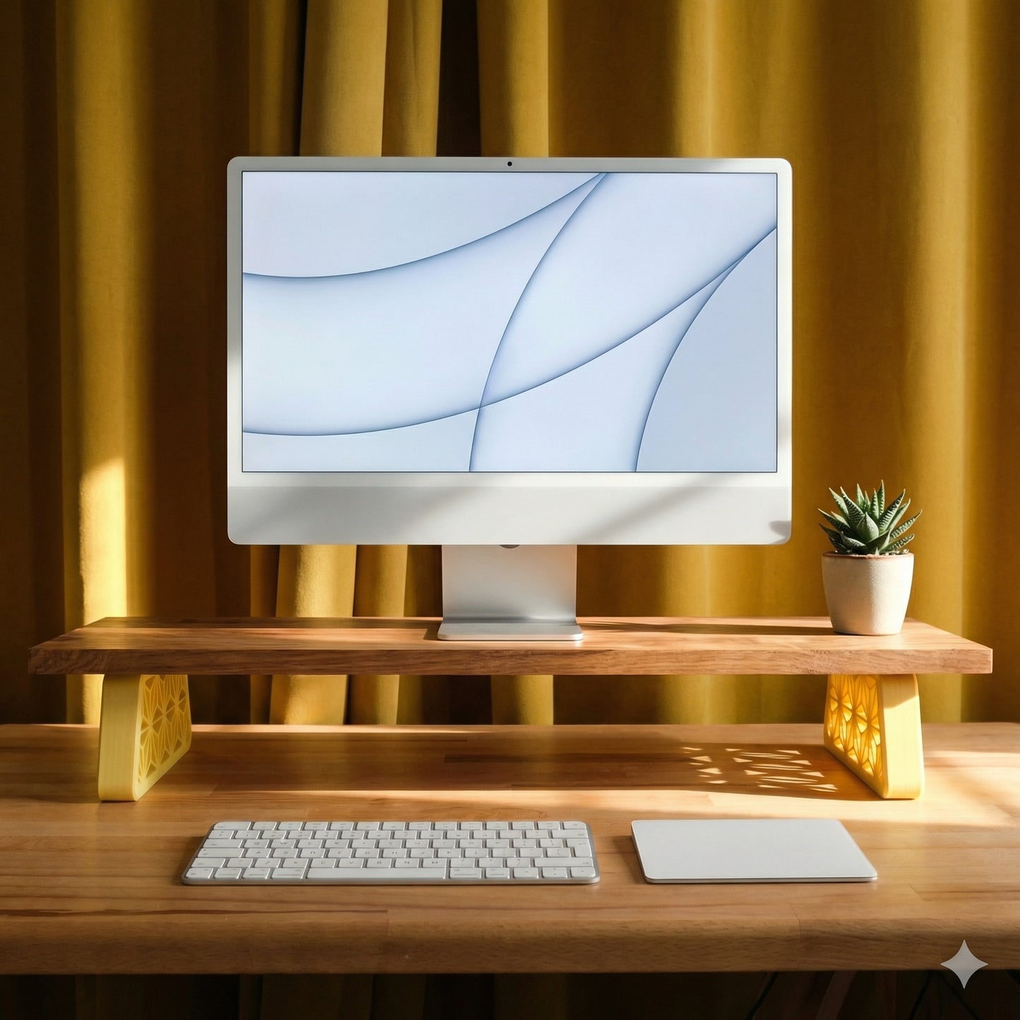 QuickDove Zen Trapezoid Modular Desk Stand in a modern home office environment