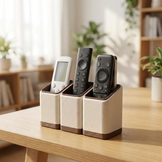 Minimalist Remote Control Holder: Two or Three Slot Organizer on a minimalist desk setup