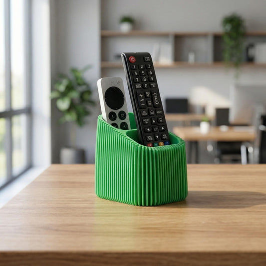 Modern Ribbed Remote Holder | Minimalist Desktop Organizer on a minimalist desk setup