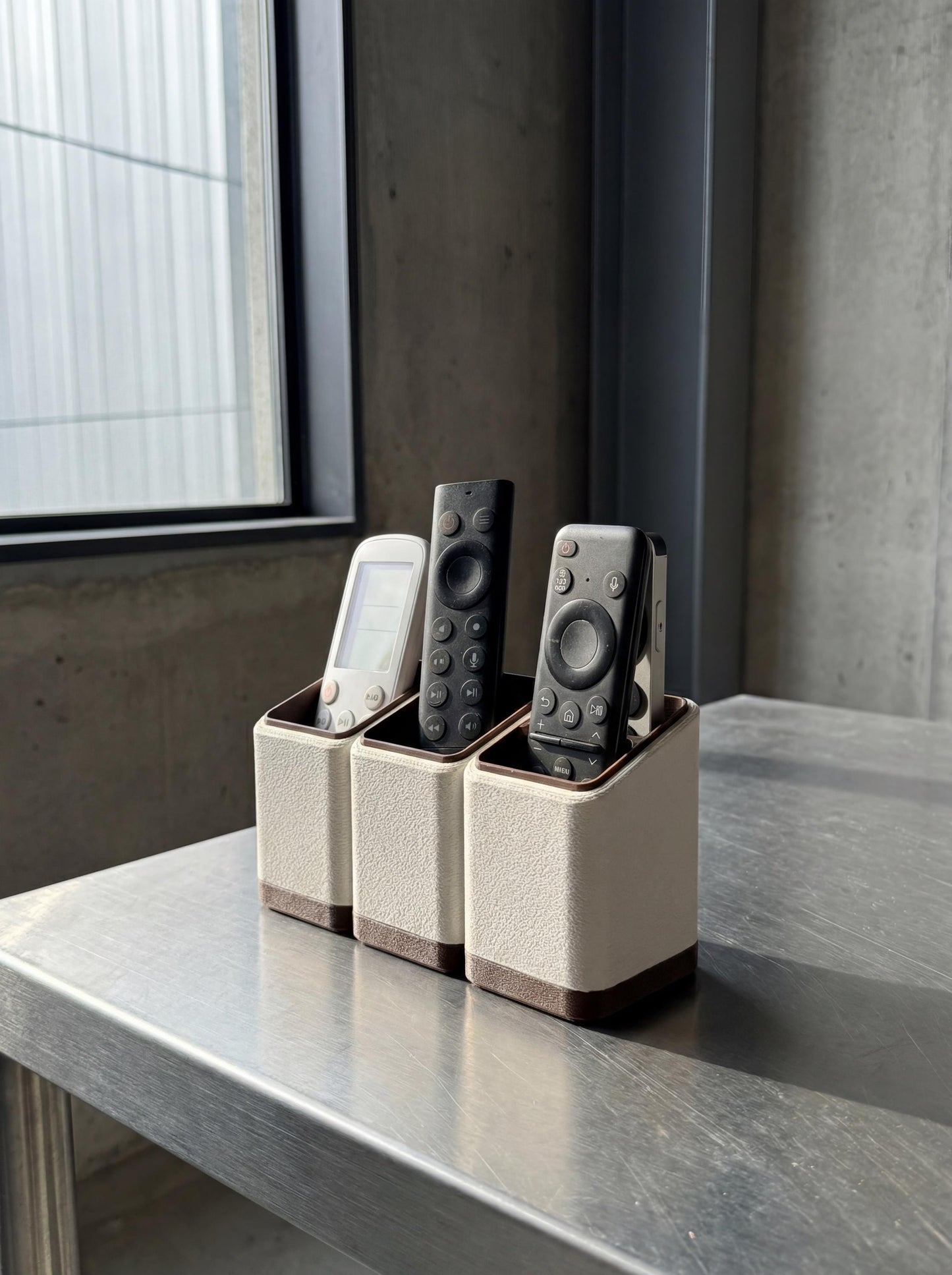 QuickDove modular system detail on Minimalist Remote Control Holder: Two or Three Slot Organizer