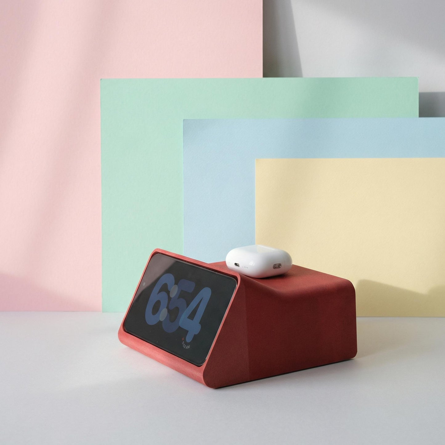 The CRT-1 iPhone Standby Dock: A New Angle on Time with monitor and keyboard underneath