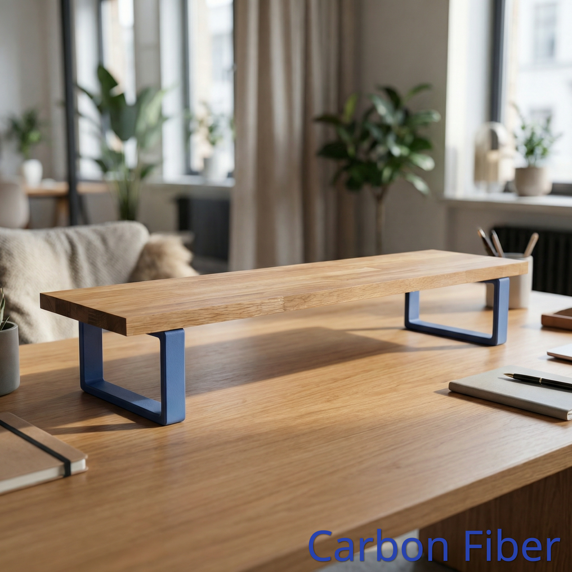 QuickDove Essential Rectangle Carbon Fiber Modular Desk Stand on a minimalist desk setup