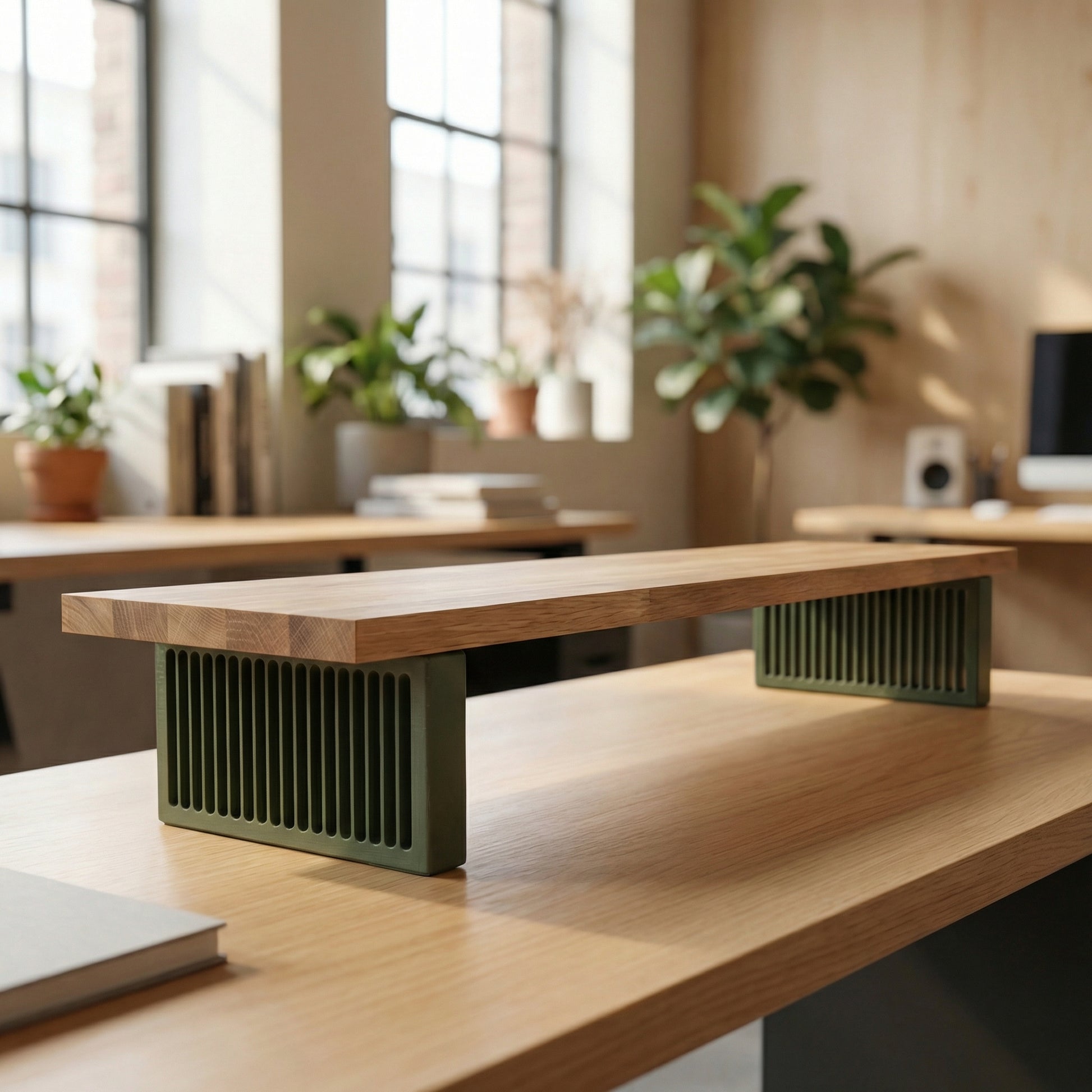 QuickDove Pillar Rectangle Modular Desk Stand on a minimalist desk setup