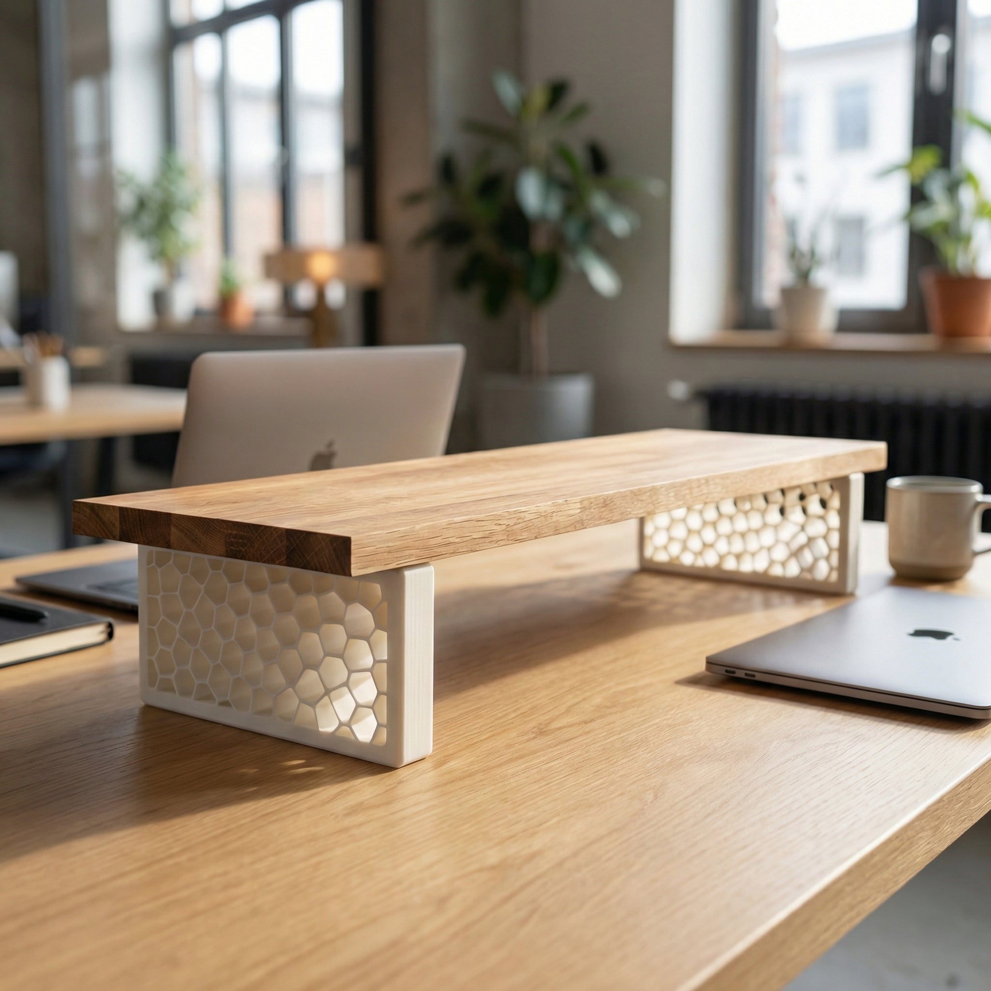 QuickDove Organic Rectangle Modular Desk Stand on a minimalist desk setup