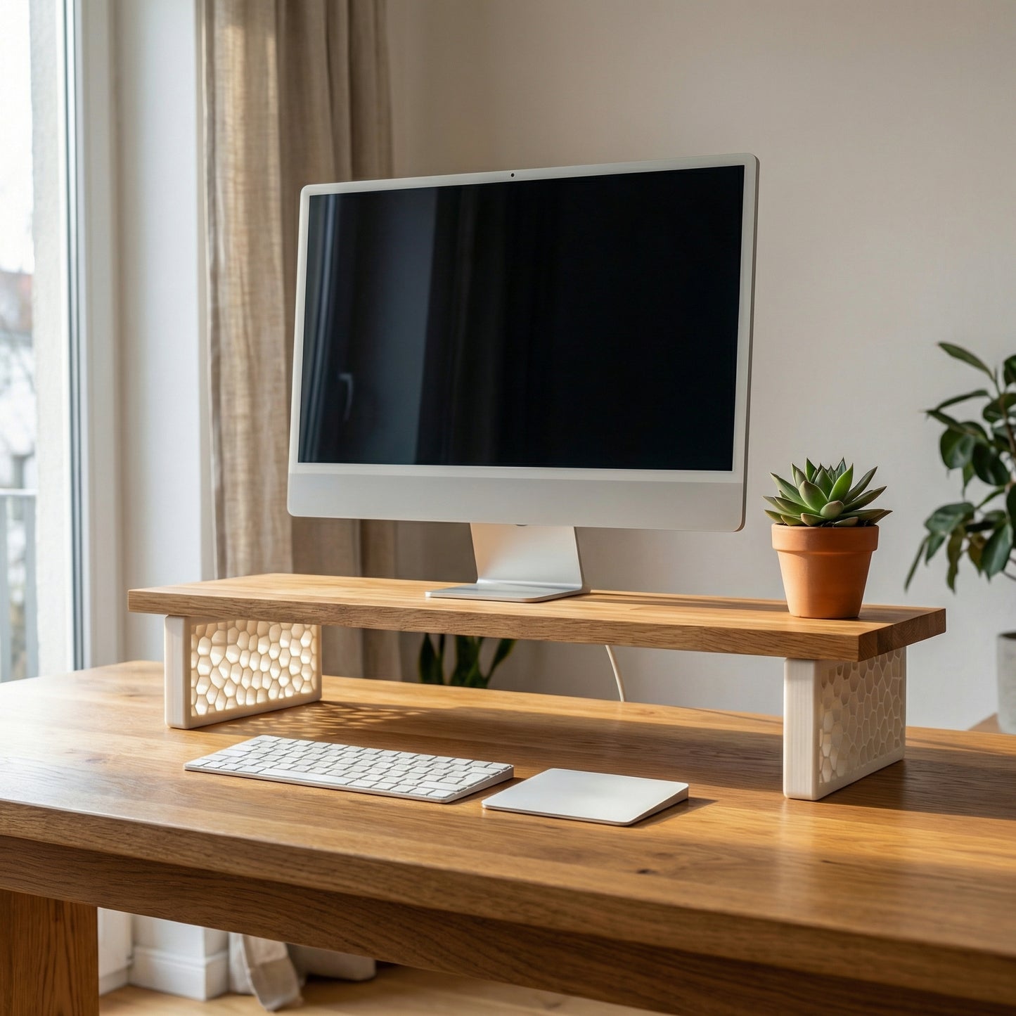 QuickDove Organic Rectangle Modular Desk Stand in a modern home office environment