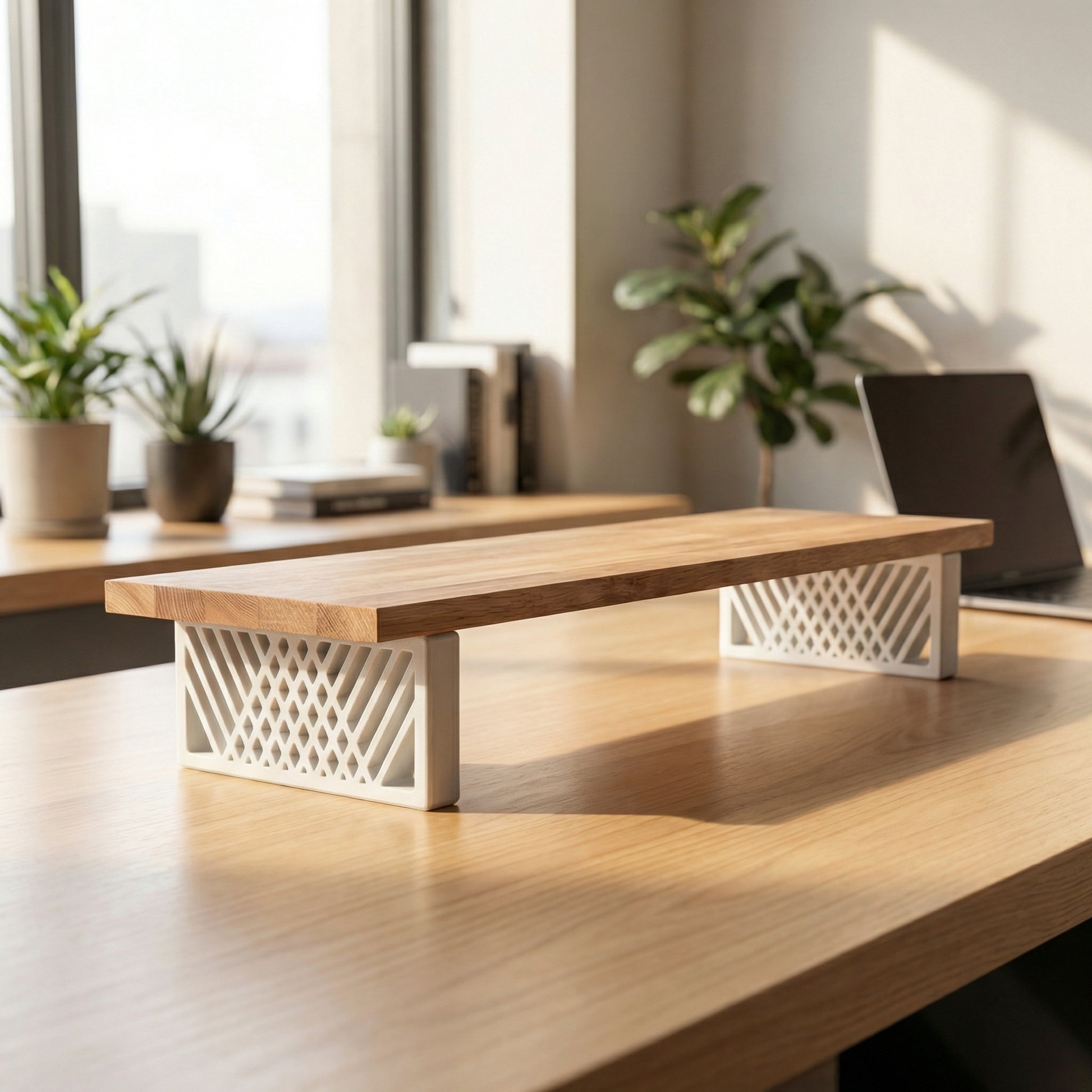 QuickDove Diamond Truss Rectangle Modular Desk Stand on a minimalist desk setup