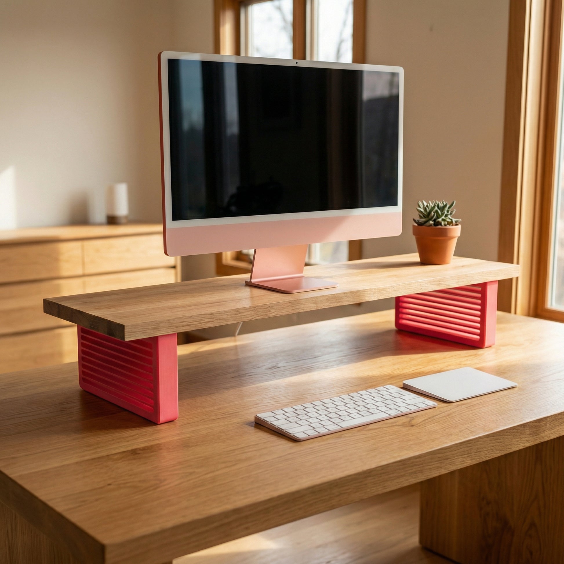 QuickDove Horizon Rectangle Modular Desk Stand in a modern home office environment