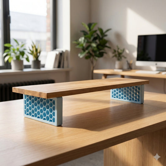 QuickDove Hex Rectangle Modular Desk Stand on a minimalist desk setup