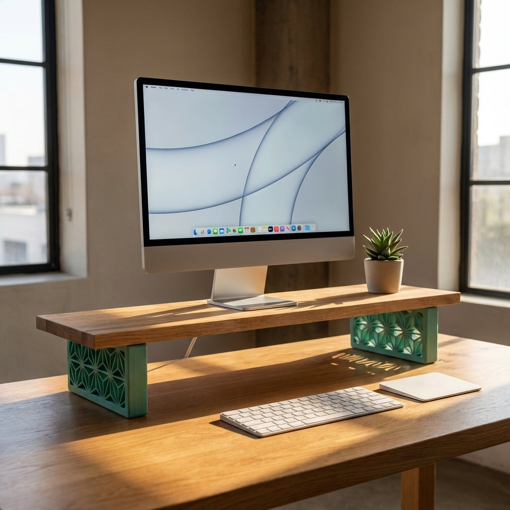 QuickDove Zen Rectangle Modular Desk Stand in a modern home office environment