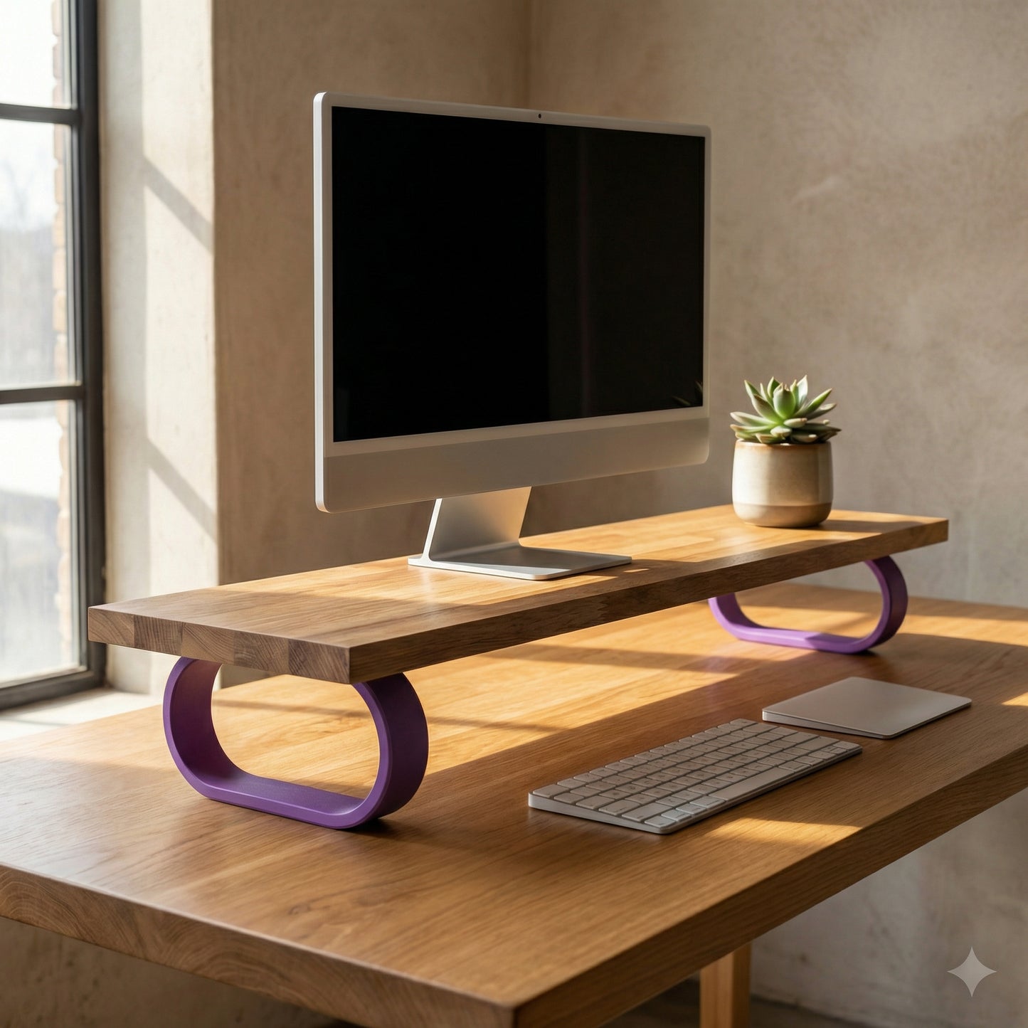 QuickDove Essential Oval Modular Desk Stand in a modern home office environment