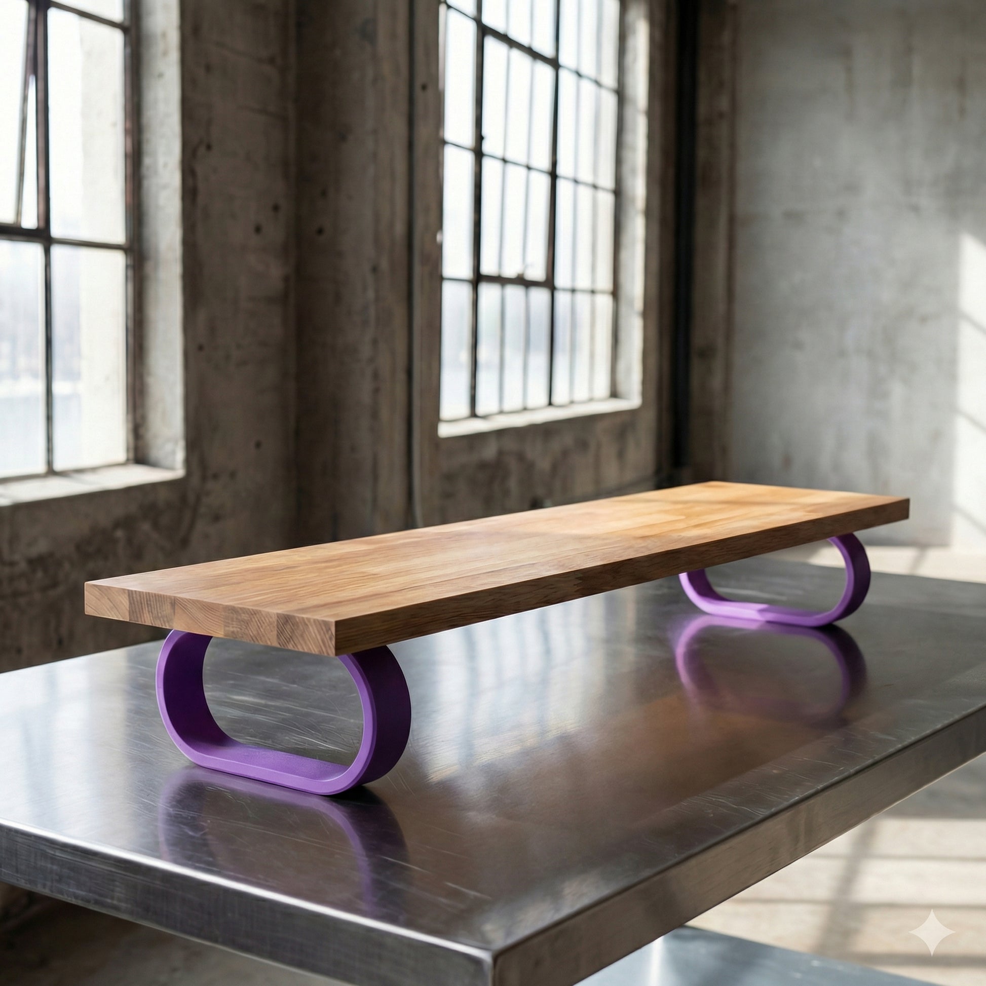 QuickDove Essential Oval Modular Desk Stand front view with solid oak shelf