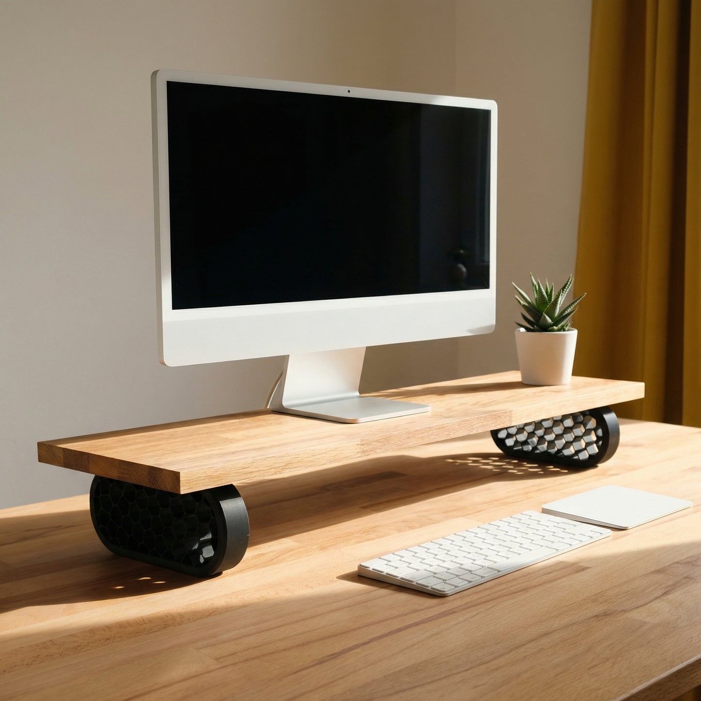 QuickDove Organic Oval Modular Desk Stand in a modern home office environment