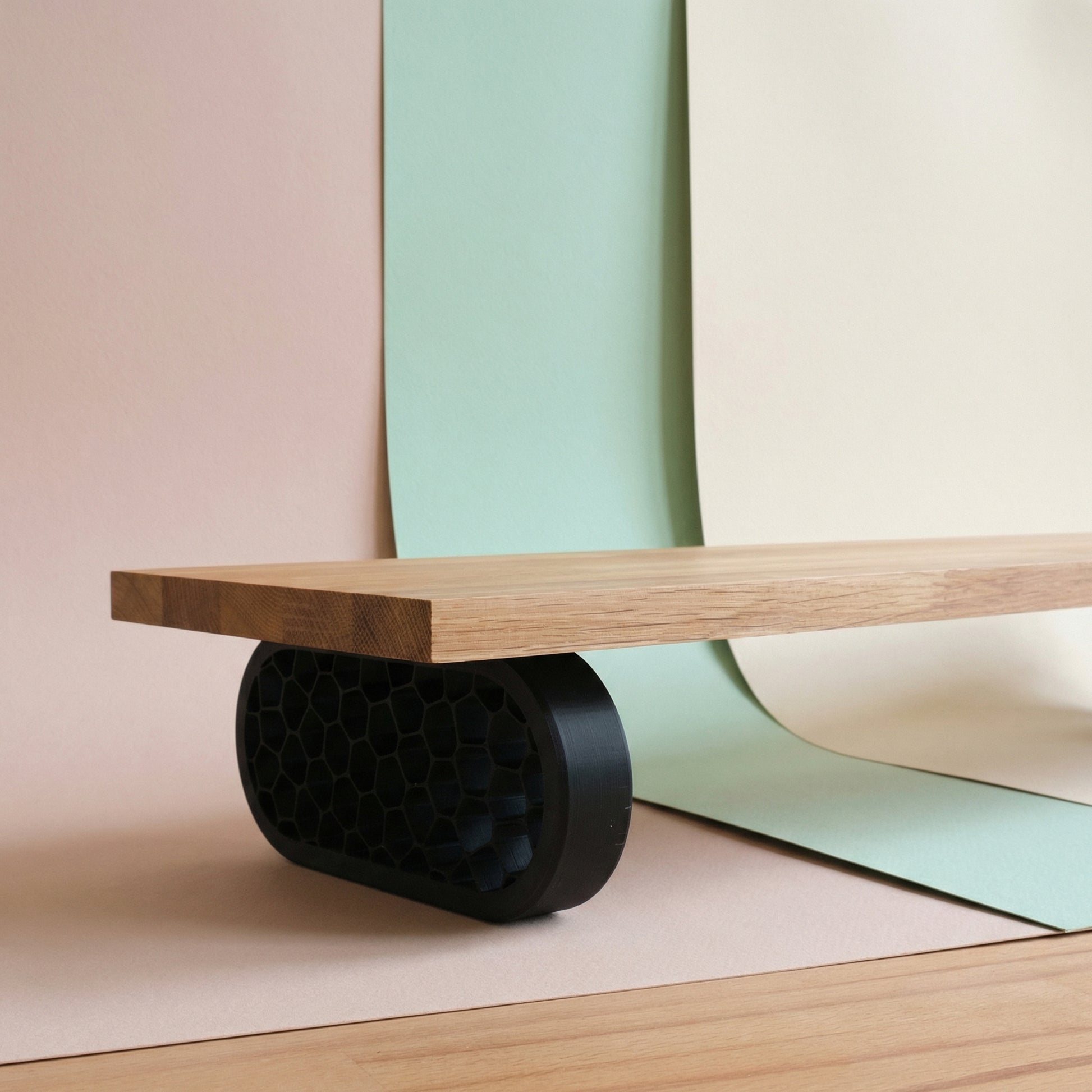 QuickDove Organic Oval Modular Desk Stand showing QuickDove dovetail slide mechanism