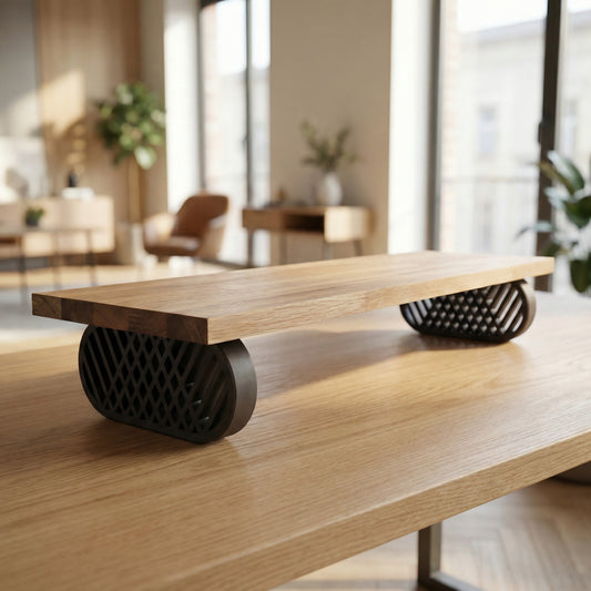 QuickDove Diamond Truss Oval Modular Desk Stand on a minimalist desk setup