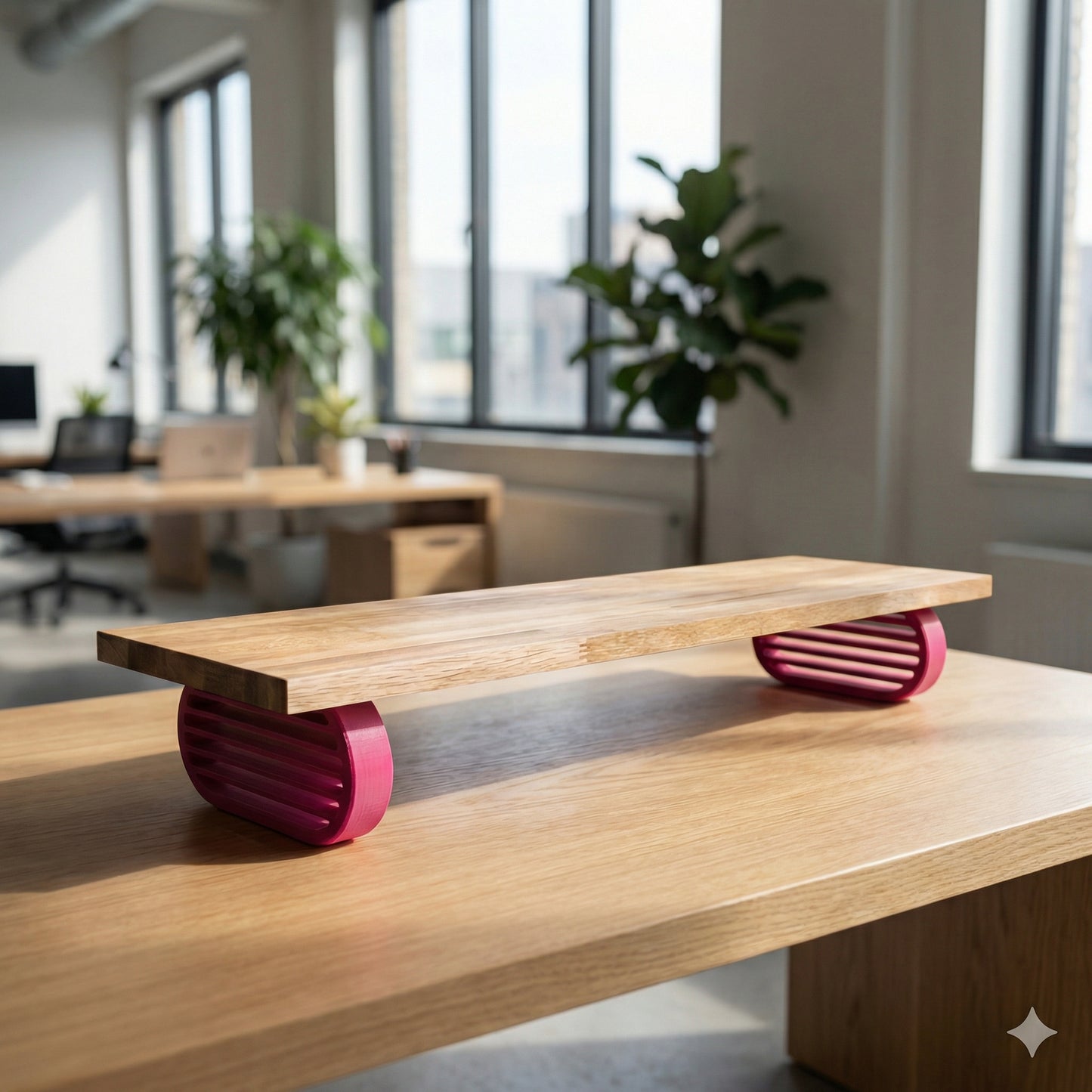 QuickDove Horizon Oval Modular Desk Stand on a minimalist desk setup