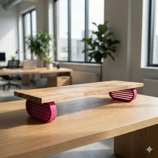 QuickDove Horizon Oval Modular Desk Stand on a minimalist desk setup