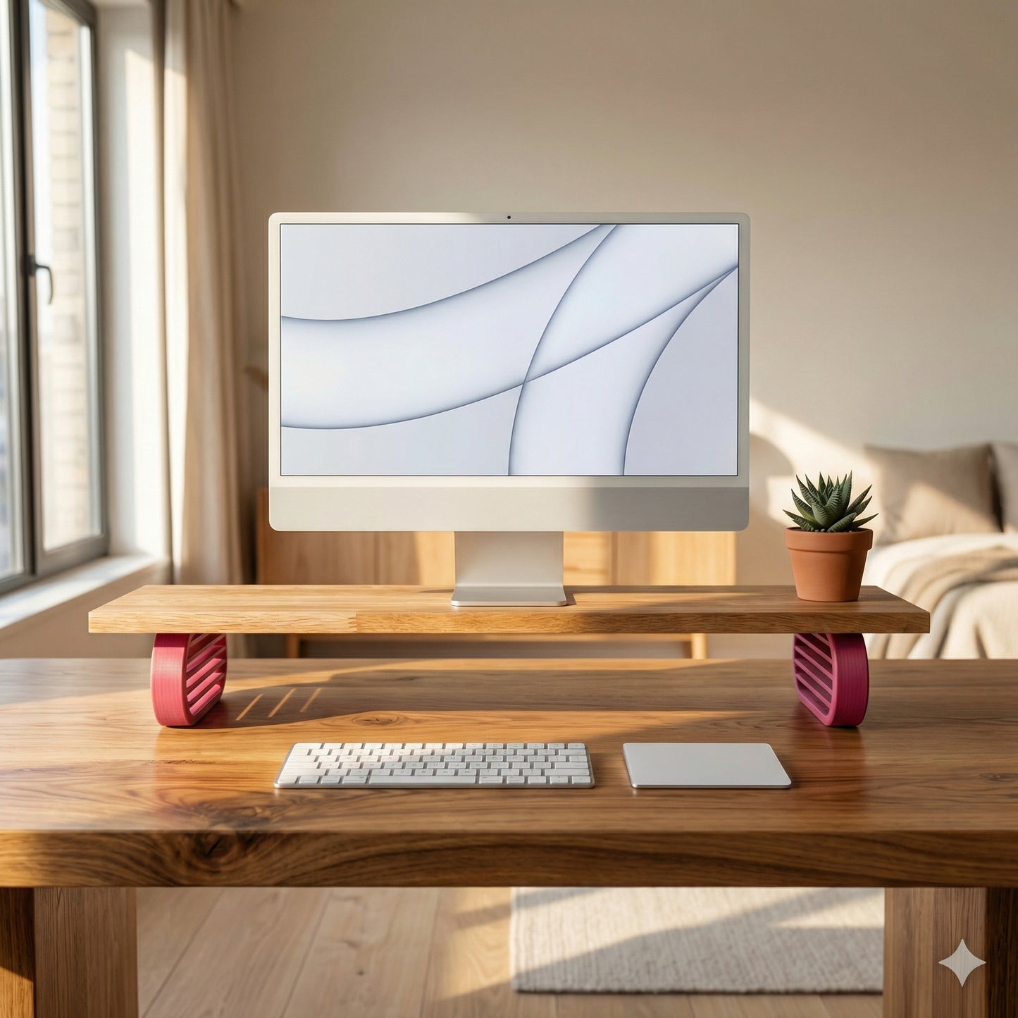 QuickDove Horizon Oval Modular Desk Stand in a modern home office environment