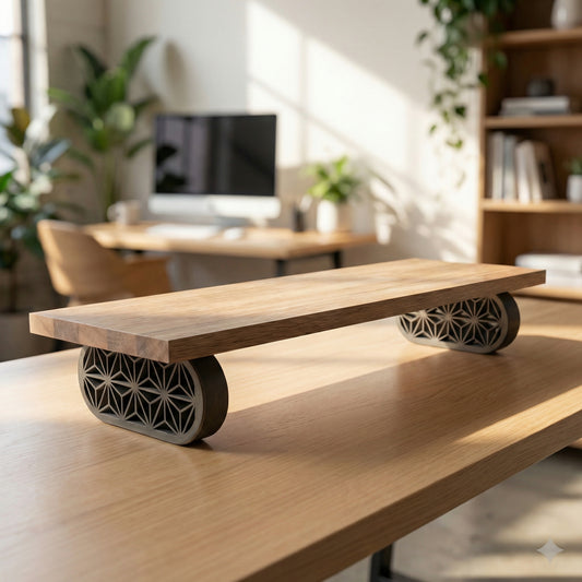 QuickDove Zen Oval Modular Desk Stand on a minimalist desk setup